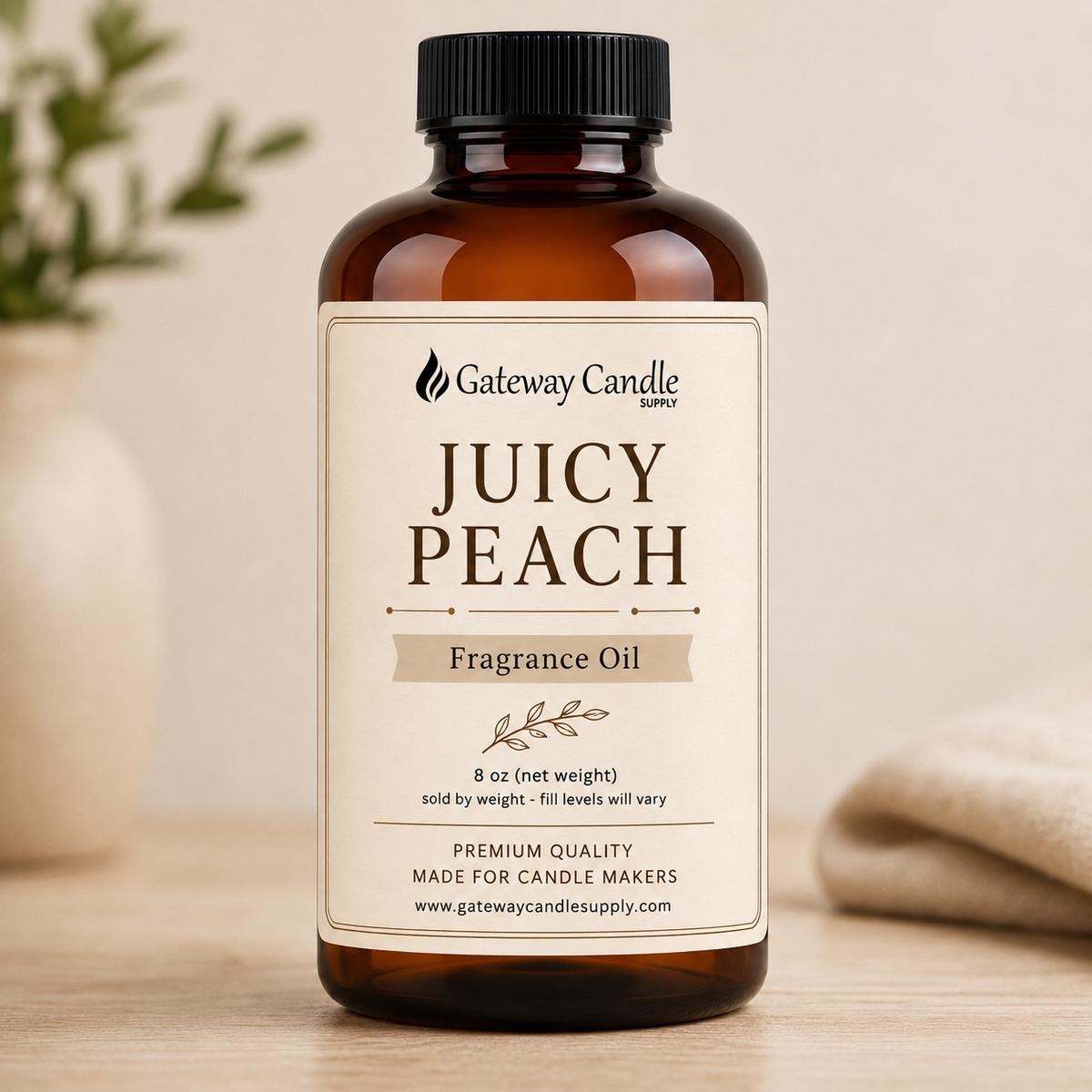 Juicy Peach fragrance oil bottle by Gateway Candle Supply